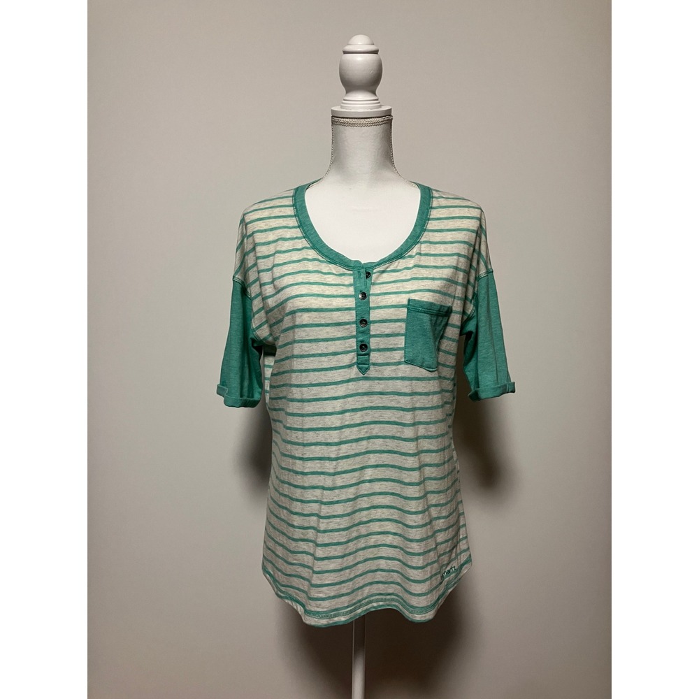 Carhartt Womens Striped Henley Short Sleeve Shirt M Cotton Blend